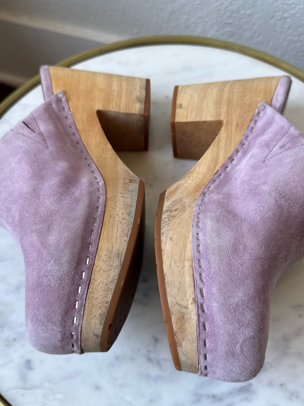 Charlotte Stone Lavender Suede Clog Mules - Picture 4 of 7